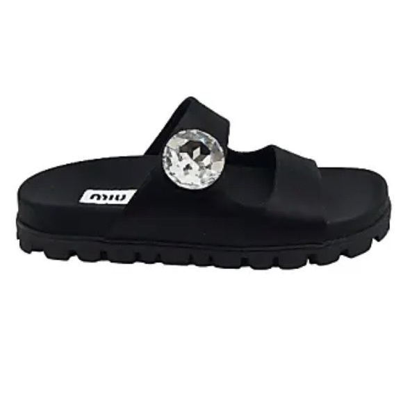 Miu Miu Women’s Black Sandals With Rhinestone Detailing Size 36.5 - Picture 11 of 11